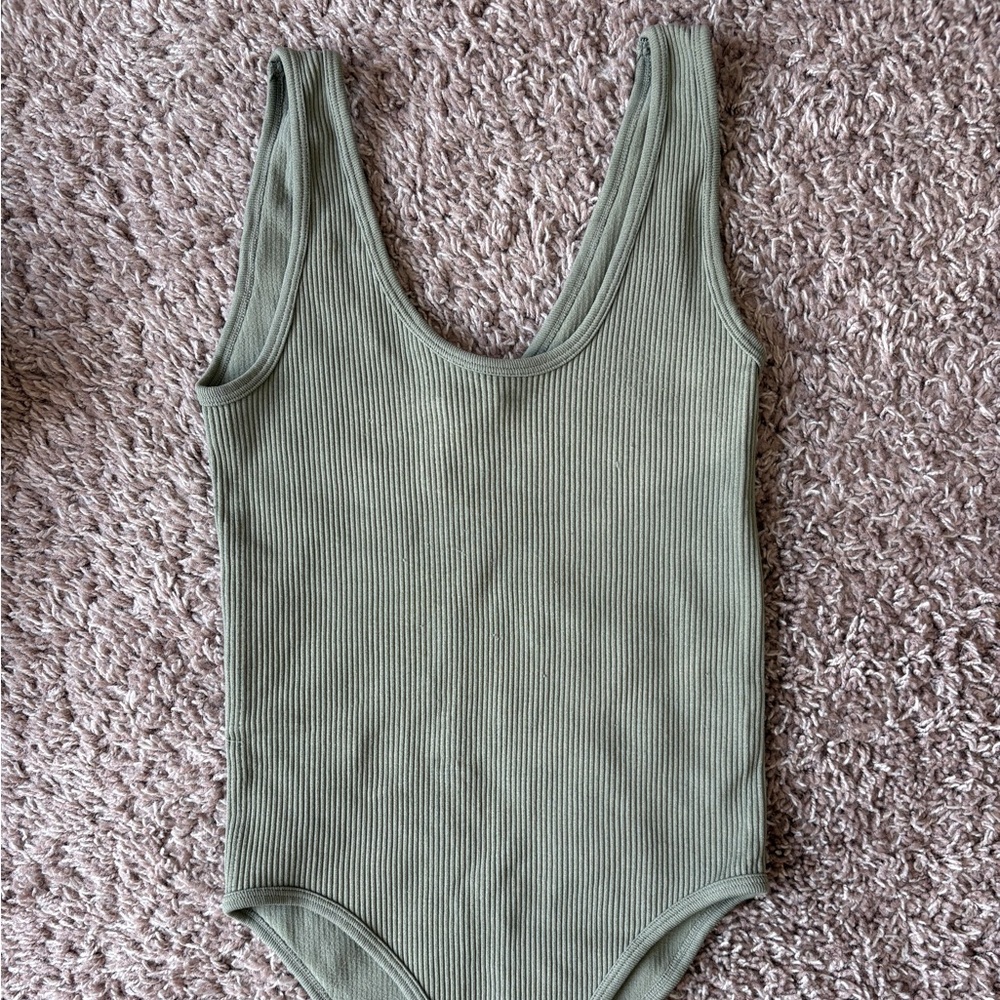 Zara army green ribbed bodysuit